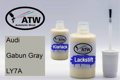 Audi, Gabun Gray, LY7A: 20ml Lackstift + 20ml Klarlack - Set, von ATW Autoteile West.